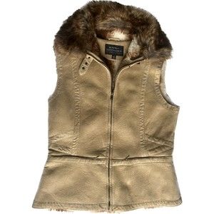 Montanaco Vest Womens S Tan Brown Faux Suede Faux Fur Lined Collar Weste…
